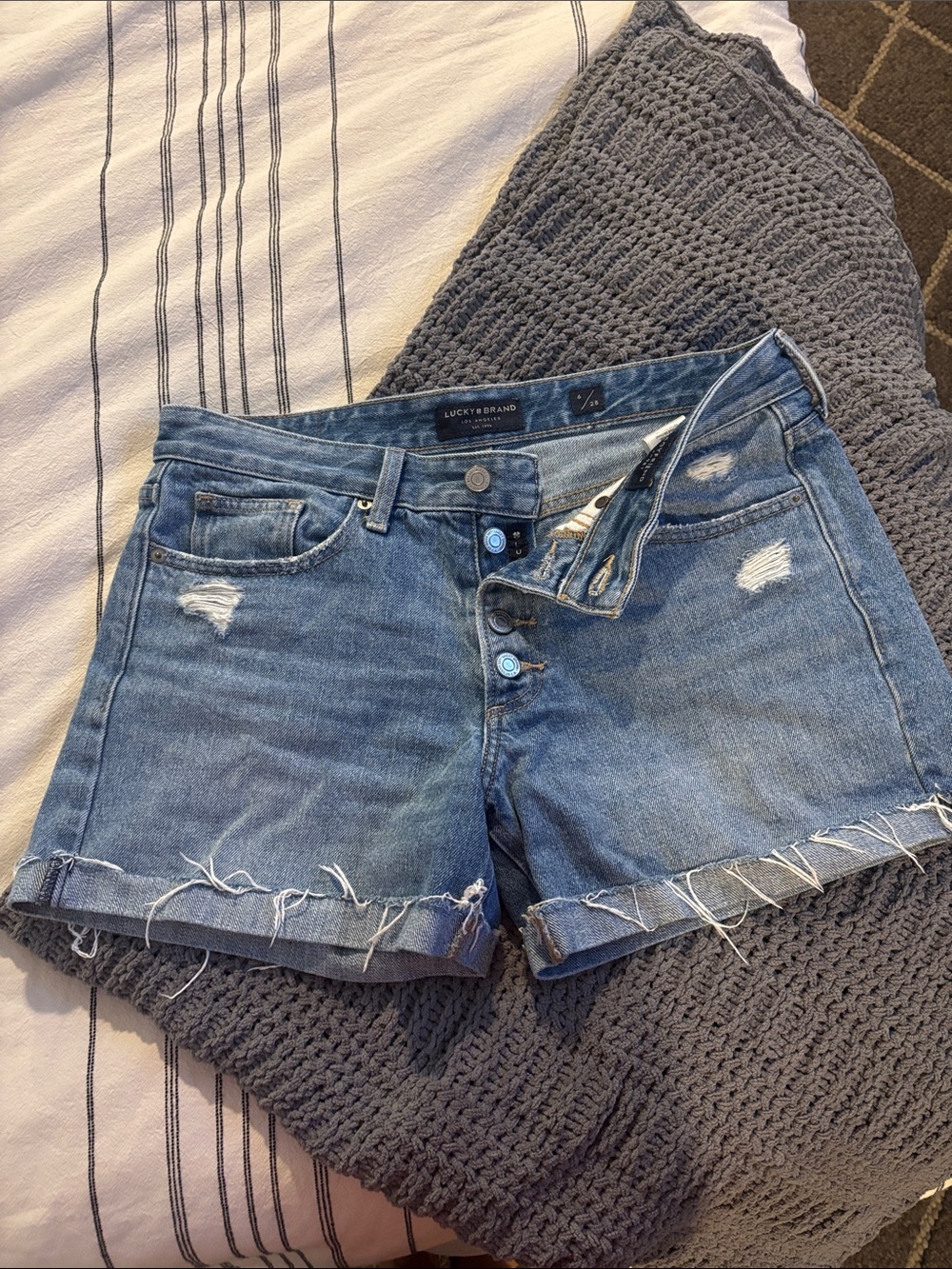 Women’s Lucky Brand Light Blue Distressed Denim “Boyfriend” Shorts (6/28)
